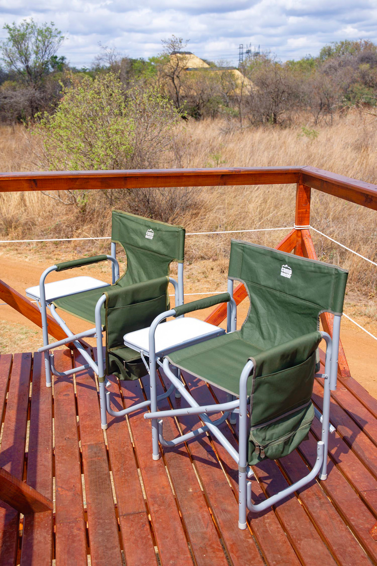 Safari chairs ready on the Viewing Deck overlooking the bush