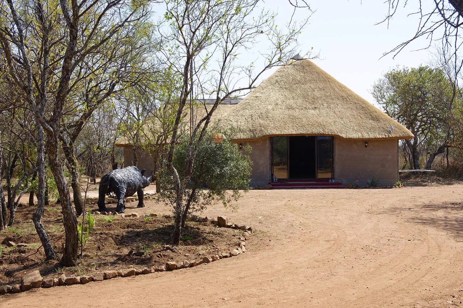 Thatched reception building at Lords and Ladies Bush Lodge